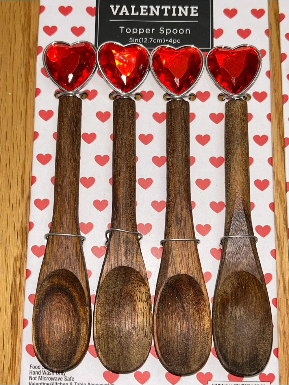 Wooden Spoon Set with Red Heart Toppers - Pack of 8